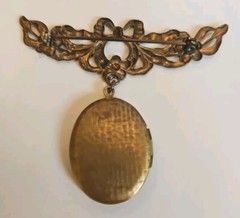 Vintage Locket Pendant Brooch with Flowers & Bow 2.5″ Wide & 2″ Long 441J