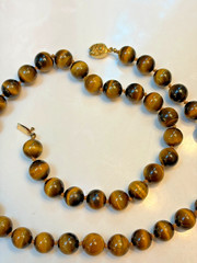 Vintage Chinese Export Hand Knotted Tiger ‘s Eye 11-12 mm Heavy Beaded Necklace