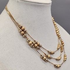 Layered Necklace Gold Tone Station Beaded Textured Glossy 19″