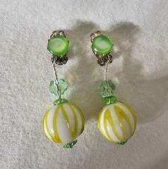 Vintage 1960s Japan Retro Green Blue Dangle Ball – Earrings ONLY