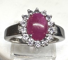 Y19 Vintage 925 Silver Ring 2Ct Purple Ruby Size 9.5-10 & 14x 2.5 mm White Topaz