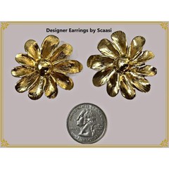 Huge Gold Tone Metal Flower Clip on Earrings by Designer Scaasi