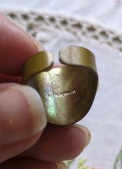 Vintage Made In West Germany Faux Jade Brass Ring Adjustable Size 5