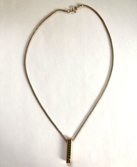VTG 70s 80s Modernist Copper Colored Green Crystal Pretty Necklace Disco Era