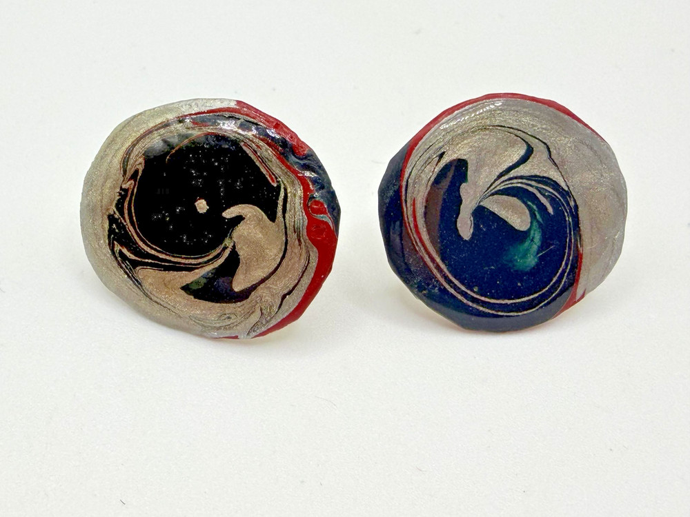 MULTICOLOR POLYMER CLAY SWIRL STUD EARRINGS WOMENS ABSTRACT ROUND ART BOHO