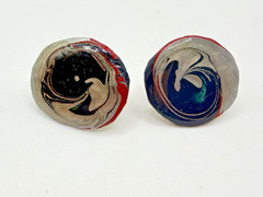 MULTICOLOR POLYMER CLAY SWIRL STUD EARRINGS WOMENS ABSTRACT ROUND ART BOHO