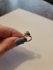 Vintage 14k Gold Electro Plate Onyx/ Pearl Gems Cubic Zirconia Ring Size 7