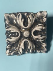 Vintage Ceramic Tile Clip On Earrings Black White Floral Tulip Art Pottery Pair