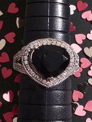 925 Sterling Silver Black Onyx Ring Halo Vintage Style Size 8 CZ Accents
