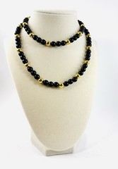 Vintage Napier Beaded Necklace Black & Gold Tone Retro 30”