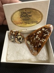 Vtg 50s Inga Carlson Mid Century Modern Enamel Copper Earring And Brooch Set