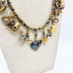 Vtg Estate Silver Bronze Gold Tone 24 Charms Necklace Glass Works Studio Style