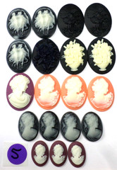 19 of 25-40mm Mixed Lot Vintage Two Graces, Women, Floral Oval Cameos Cabochon