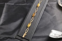 Vintage WRE 1/20 12K GF Tiger Eye Bracelet 1950s Gold Filled 7” Bezel Set Stones