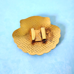 Vintage Cloisonne Floral Butterfly Enamel Buckle Seashell Shape