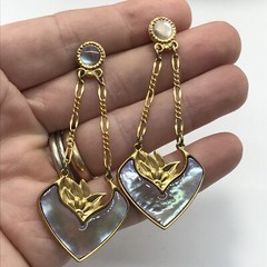 Vintage ART NOUVEAU by Crown Jewelry Gold- Pink Enamel Dangle Pierced Earrings