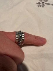 Vintage Sterling Silver 925 RL Israel Wide Hammered Rose Floral Band Ring Size 8
