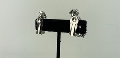 Vintage 50s White Rhinestone Silver tone Clip on Earrings Beautiful!