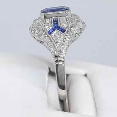 Art Deco Style 2.5Ct Sapphire Lab Created Diamond 14K White Gold FN Wedding Ring