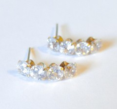 10K Solid Yellow Gold Cubic Zirconia Stud Climber Earrings