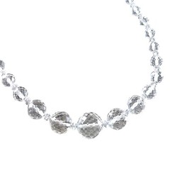 Vtg Art Deco Rock Crystal Quartz Faceted Bead 28″ Necklace Sterling Chain