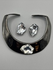 Vntg Kenneth Jane Lane crystal collar necklace With Earrings Clip On Rare#812