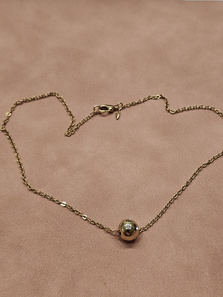 Vintage Avon Necklace Pendant Gold Tone Jewelry Ball Crystal Sliding Charm Cute