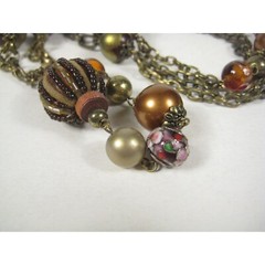 VCLM Vintage Necklace Glass Bead Strand Jewelry 36 inch Brasstone Chain