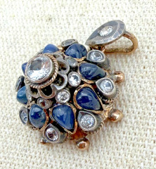 Antique Victorian Lapis Lazuli & Colorless Gemstone Cluster Pendant Mixed Metal