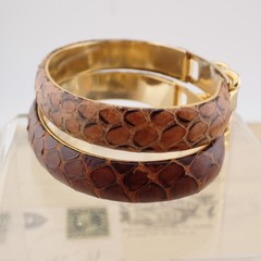 VTG Pair Set of 2 Brown Snake Skin Gold Tone Tension Closed 6 1/2″ Bracelet Lot