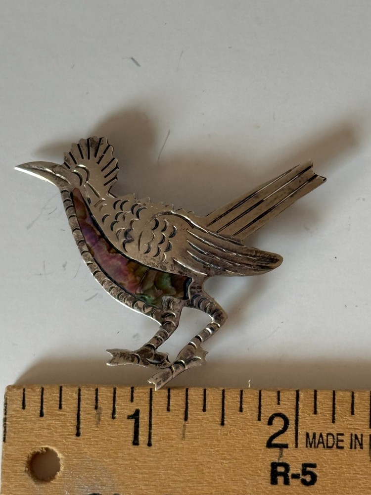 Vintage 925 Sterling Silver Abalone Inlay Bird Brooch Pin Mexico