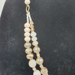 Womens Gold Tone Chain Two Strand Rhinestone Pendant Beaded Necklace Chic 22″