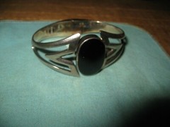 Sterling & Onyx Hinged Clamp Bracelet Taxco TL-57 6 7/8″ 46 grams