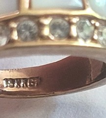 Vintage 18K Rolled Gold Plate Ring Wt 7.4 Grams Mop Inlay / Rhinestone Size 8