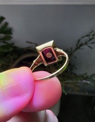 Antique 10k Yellow Gold Eastern Star Ring Size 7 With Red Stone Garnet Art Deco