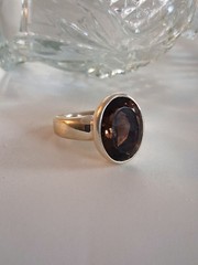 Vintage Designer Oval Cut Smoky Quartz Band Statement Ring Sz 8 Sterling Silver