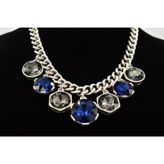 KC Vintage Collar Necklace Heavy Rhinestone Crystal Chunky Blue Gray Signed BinR