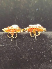 Vintage Red Cameo Post Earrings Gold Tone Filigree Victorian Revival