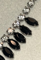 Joseph Warner Signed Black Glass Rhinestone Bib Necklace Vintage Mid Century 15”