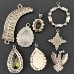 Lot of 8 Silver-Tone Rhinestone Jewelry Pendants – Vintage Designer Quality