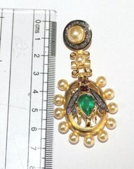 0.78ct Rose Cut Diamond 925 Silver Pearl Emerald Ruby Anniversary Pendant