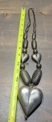 Vintage Puffed Heart Large Metal Necklace Unique