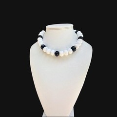 Vintage Les Bernard Chunky Black & White Resin Statement Choker Necklace