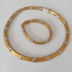 Vintage Bicolor Set Collar Bracelet Heavy Deco X-Design Link Classic Timeless