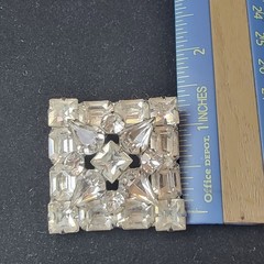 Vintage Art Deco Brooch Pin Silver Tone Clear Rhinestone Square 1.50″