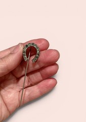 Antique Victorian Rhinestone Horseshoe Stick Pin Lucky Equestrian Lapel Hat Pin