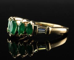 Natural Emerald Diamond Tapered Baguette Ring 14K Gold Band