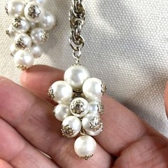VTG Gold Tone Pearl Lariat Necklace Working Slide Y drop Dangle Cluster NICE