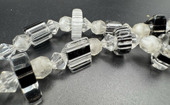 Art Deco Style Glass Bead Necklace Clear & Black & White Stripe 21”