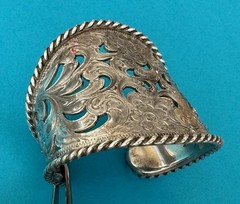 RARE Vintage 925 Sterling Silver Horse Brand Open Filigree Tapered Cuff Bracelet